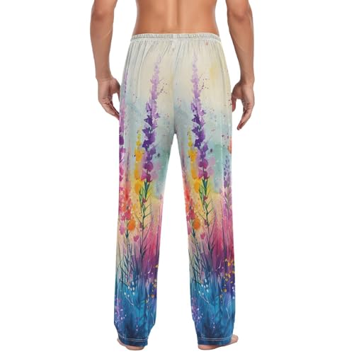 Men's Pajama Pants Colorful Flowers Painting Sleep Pajama Lounge Pant with Pockets, Elastic Waistband2