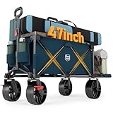 Timber Ridge 47' L Collapsible Wagon with Tailgate & Brake, 550lbs Heavy Duty Beach Wagon with All-Terrain Big Wheels, 250L Foldable Utility Cart for Sand Camping Sports Shopping, Blue