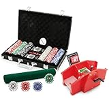 Kyto Poker Bundle – 300-tlg. Pokerkoffer Set mit Pokerchips, 2X Karten & Pokermatte + Manuelle Kartenmischmaschine mit Handkurbel inkl. Kartendeck – Texas Hold’em Komplettset