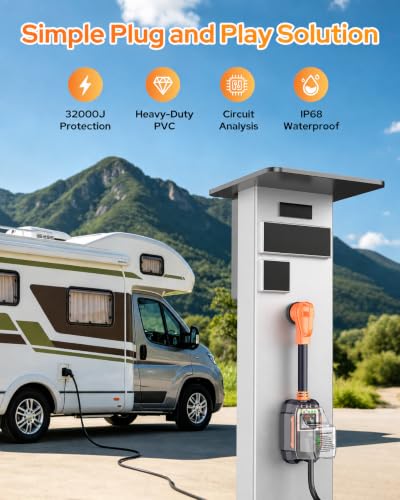 Image of ๐ณ๐๐๐๐๐ RV Surge Protector 50 Amp, 32000J RV Circuit Analyzer with Smart APP, Larger LED Display & Bluetooth, IP68 RV Adapter Plug for Camper, Travel Trailers, Electric Circuit Testing Device