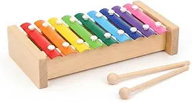 Xilofone Infantil Musical em Madeira Educativo Brinquedo Pedagógico Montessori Colorido com Baquetas Instrumento Musical para Bebês e Crianças
