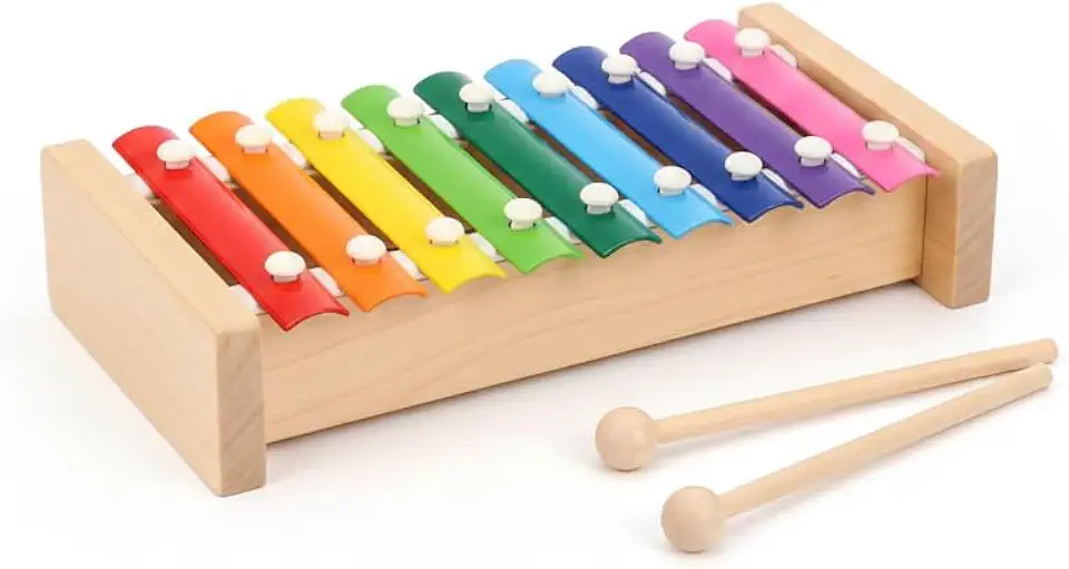 Xilofone Infantil Musical em Madeira Educativo Brinquedo Pedagógico Montessori Colorido com Baquetas Instrumento Musical para Bebês e Crianças