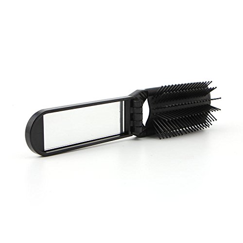 NPLE--Portable Travel Folding Hair Brush With Mirror Compact Pocket Size Comb