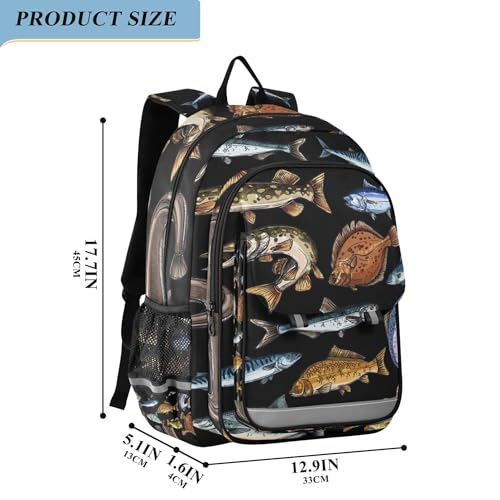 Sea and Freshwater Fish Black Backpack Lightweight Bookbag Travel Laptop Backpack College School Computer Bag with Reflective Stripes2