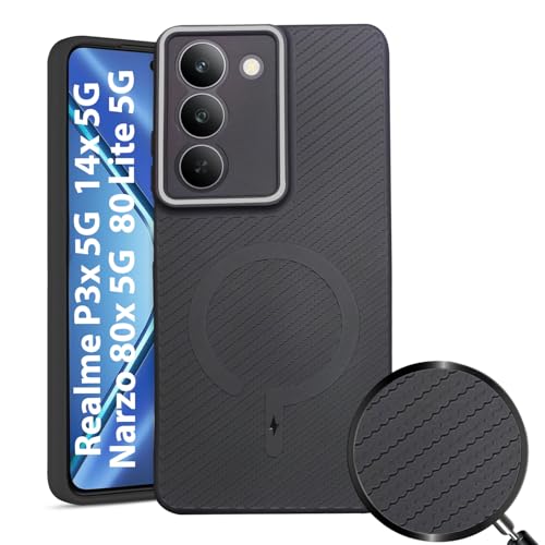 Image of LIRAMARK Rugged Carbon Fibre TPU Armor Silicone Back Cover Case for Realme P3x 5G / 14x 5G / Narzo 80x 5G / 80 Lite 5G