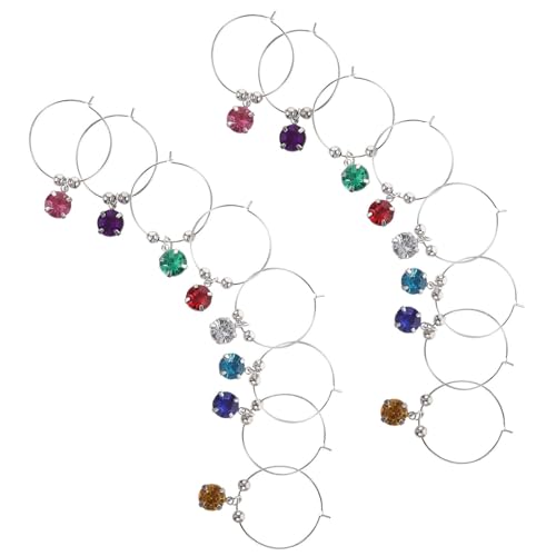 16 Anillos de copa de vino reutilizables de acero con gemas de colores 2