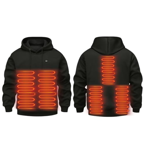 Herren Damen Beheizbarer Hoodie: Heated Beheizter Kapuzenpullover Heizung 5 Heizzonen 3 Temperaturregelung Plüsch Sweatshirt Kleidung (DE/NL/SE/PL, Alphanumerisch, S, Regular, Regular, Schwarz)