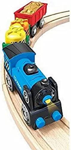 Jouet Hape Train de Marchandises à Piles - Jeu pour Enfant dès 3 ans - Locomotive Électrique Bleue + Deux Wagons - Compatible avec les Circuits de Marques Traditionnelles (Piles AAA non fournies)