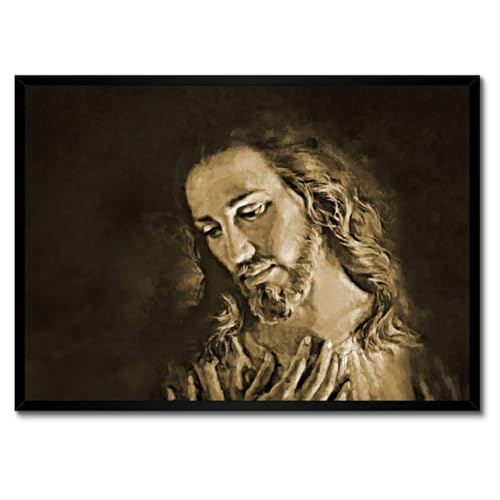 Poster Jésus Christ sépia avec cadre blanc 70x50 cm H7811M