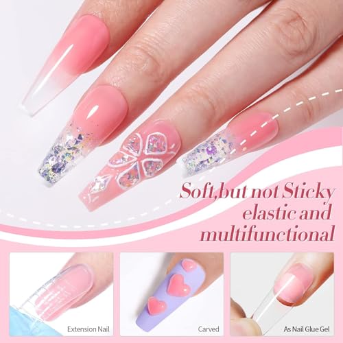 Image of THR3E STROKES 7D Sculpting Gel for Nail Art - Clear 15g Hard Builder Gel for Nail Extension, Carving & Embossing | Non-Sticky Texture, 7D Pattern Design Gel - Professional & DIY Use 4IN1 GLUX (PINK)