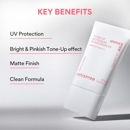 Image of Innisfree Tone Up No Sebum Tinted Sunscreen 60ml with SPF 50+ PA++++ | Oil Control & Matte Finish, UV Protection, Clean Formula | Korean Sunscreen for Oily Skin, Non-Greasy, Sweat-Resistant
