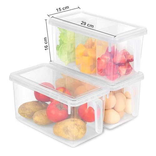 Image of Fridge Storage Boxes /Food Grade Kitchen Containers /Square Handle Food Storage Organizer Boxes With Lid And Handle For Refrigerator Vegetables -5L Air Tight (Pack Of 1), Transparent