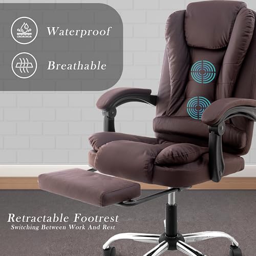 Image of Casa Copenhagen Italia Leatherette Office Chair for Work | Boss Chair, Ergonomic Executive, Luxurious Cushioned Arms & Seat, 2 Point Back Massager, Adjustable Leg Rest, Heavy Duty Metal Base(Brown)