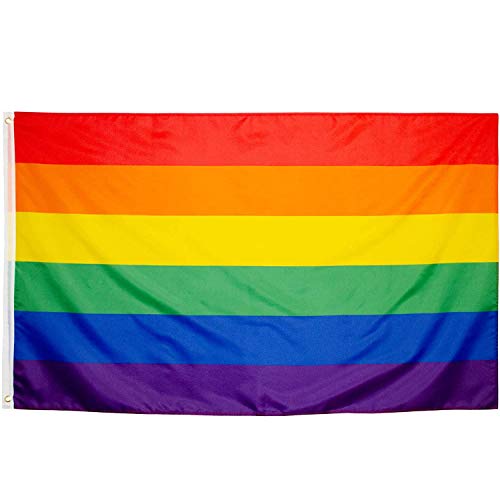 SIX FOXES Rainbow Pride Gay Flag 3x5 Feet (36 x 60 Inches) - 100% Polyester with Two Metal Grommets