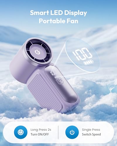 Image of Gaiatop Super Mini Portable Handheld Fan, 3.5 Inch Personal Turbo Fan, 16900 RPM 6 Speeds Strong Wind, LED Display, USB Rechargeable Battery for Travel Outdoor, Gift for Women Girl Makeup, Purple
