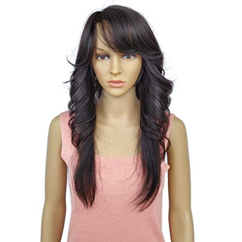 Wig female wigs with bangs long wave curly bangs Wig With Bangs long Curly Wigs for Women, Charming Natural Wavy Wigs for Black Women Bangs wigs black women 4# Dark Brown…