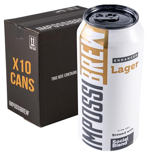 IMPOSSIBREW Enhanced Lager | Blend of Nootropics & Botanical Ingredients | 0.5% ABV Premium Non-Alcoholic Beer | British Small Batch Craft Lager | Award-Winning Alcohol-Free Beer | 440ml x 10 Cans