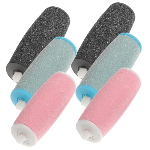 Healeved 6Pcs Replacement Foot Roller Heads Durable Skin Remover for Hard Dry and Cracked Feet Easy Installation Sky Blue Pink and Black Foot Care Tool