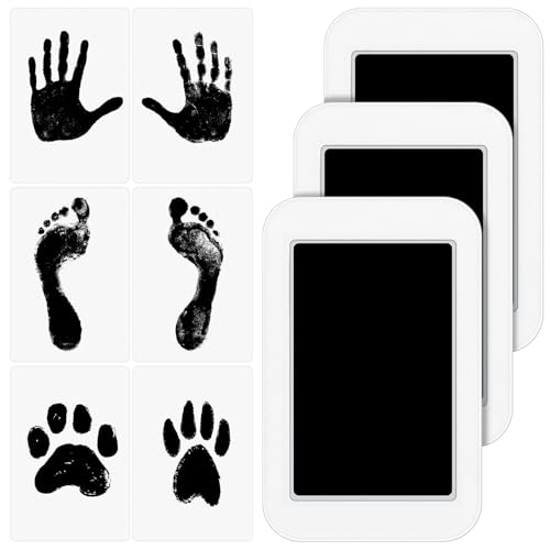 Romon 3Pcs Impronta Mani e Piedi Neonati, Impronte Bimbi, 9,5 * 6 cm Senza Inchiostro Impronte Bimbi, Kit Impronta Cane, per Cane gatto, Sicuro e Non Tossico, Regalo Battesimo Bimbo（S)