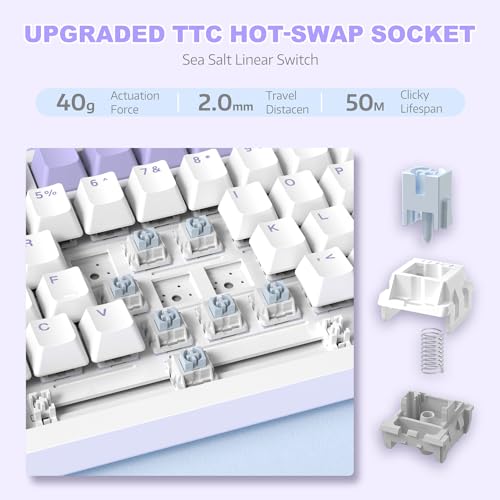 Image of ATTACK SHARK Ajazz Hot Swappable Mechanical Keyboard,75% TKL RGB Backlit Wired Gaming Keyboard with Knob Control,Poron Foam,Silicon Pad,Gasket,NKRO,PBT Keycaps for Win /Mac,Sea Salt Linear Switch