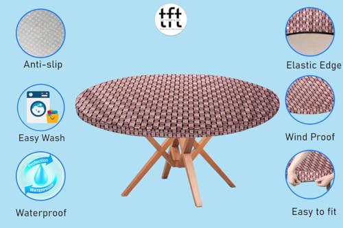 Image of The Furnishing Tree Round Elastic Fitted Dining Table Cover WxL 36x36 Inches Basketweave Pattern Multicolor