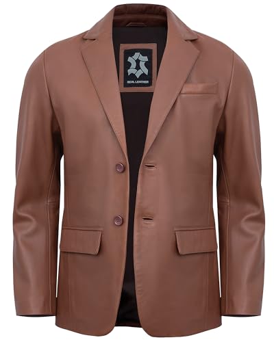 Image of Leather Blazer Men - Casual 2 Button Coat Style Real Lambskin Mens Leather Jacket
