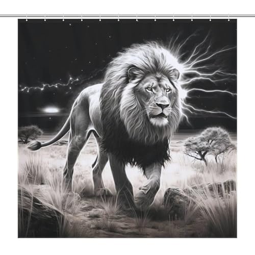 Rideau de douche lion en tissu polyester lavable de 183x183 cm