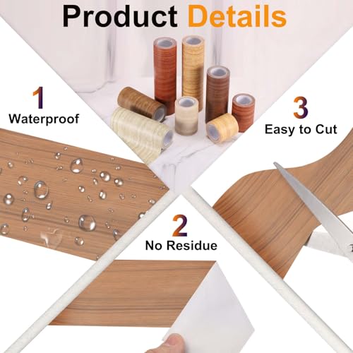 Image of PATIKIL Wood Grain Tape 12 inch x 32 ft, Self-Adhesive Wood Texture Repair Tape Realistic Wooden Effect Patch for Furniture Cabinets Floor Walls, Brown