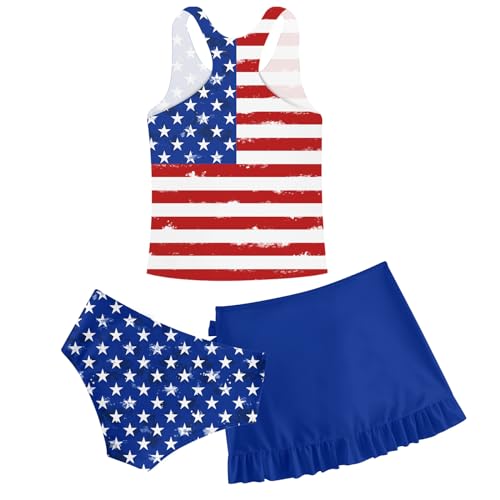 Girls Swimsuits 3 Piece Tankini Bathing Suit Set Cute Bikini Swimwear with Cover Ups Beach Skirt 5-16 Years