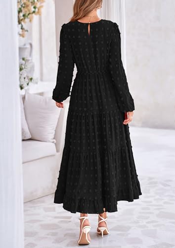 PRETTYGARDEN Women's Fall Spring Elegant Long Sleeve Maxi Dress Swiss Dot A Line Flowy Casual Holiday Party Going Out Dresses2