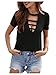 OYOANGLE Women's Cutout Deep V Neck Choker Tee Short Sleeve Summer Tunic Tops Shirts Black XXL