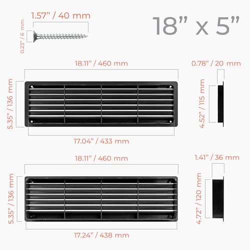 Image of Bathroom Door Air Vent Grille 440mm x 120mm / 18 inch x 5.3 inch Two Sided Ventilation Cover