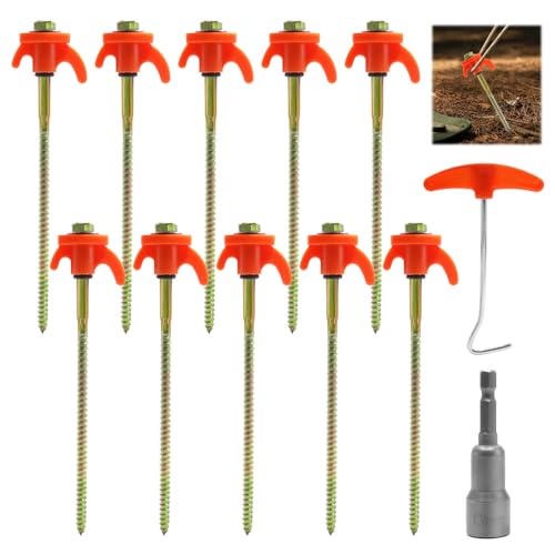 Piquets de Tente à Visser 10 Pièces Sardines de Fixation à Visser en Acier avec Crochet Clous et Adaptateur Sardines de Fixation Utilisé pour Sol Dur...