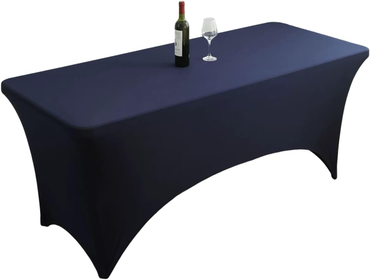 KIJyfgTR Fitted Rectangular Stretch Tablecloth, Ideal For Parties, Events And Banquets(Navy Blue,5FT 152x76cm)