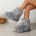 Dufnfn Women's Faux Fur Boots Size 7.5 - Mid-Calf Winter Snow Boots with Fluffy Lining, Y2K Fashion Warm Shoes for Women （grey）