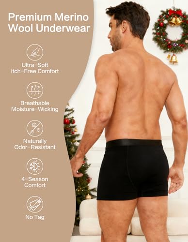 Image of 3 Pack Merino Wool Underwear for Men, Moisture Wicking Wool Boxers Briefs for Base Layer, Thermal Boxers with Pouch