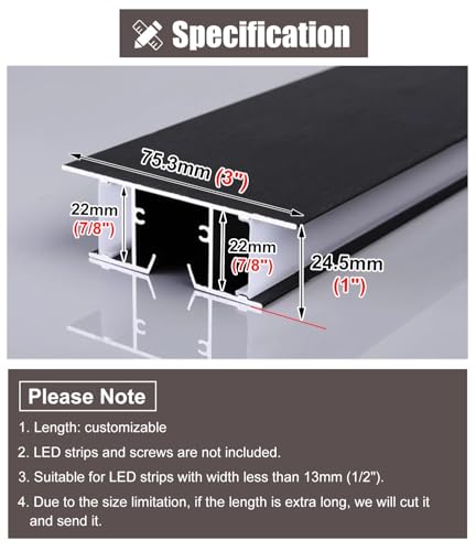 Dimensioni delle modanature per soffitti, Modanatura della finitura del soffitto in alluminio Modanatura della corona del diffusore a canale LED bifacciale Lunghezza personalizzata(15ft (4.6m))