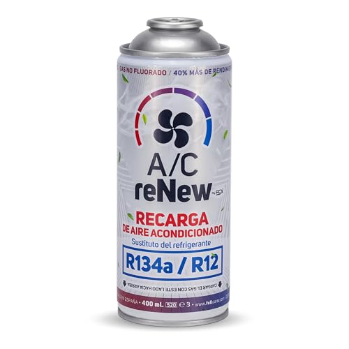 AC RENEW Recarga Aire Acondicionado Coche Sustituto Gas Refrigerante R134a y R12, Carga AC 220g Más Rendimiento, Natural y Ecológico, Fácil de Usar, Recambio Compatible Coches 1992 2016
