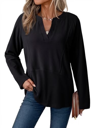 Dokotoo Women Tops Long Sleeve V Neck Shirts 2025 Fall Fashion Dressy Casual Business Tunic Blouses