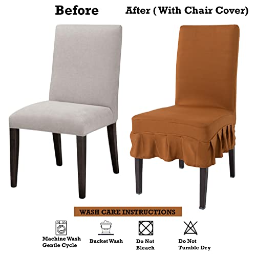 Image of HOKIPO Stretchable Dining Chair Frill Cover Set of 2 Washable Slip Covers (AR-4092-D4*2), Polyester Blend
