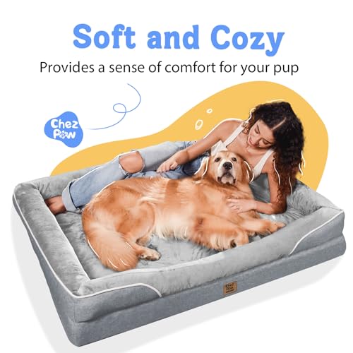 Image of Chez Paw Orthopedic Washable XXL Dog Bed for Extra Large Dogs | Egg Crate Foam, 4-Sided Bolster Support, Waterproof Liner, Non-Slip Bottom, Removable Bolster Cover, 45 x 35 Inch