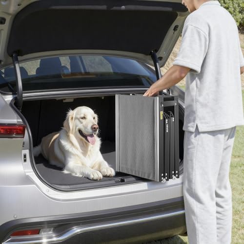 VEVOR Hunderampe, 180 x 43,2 cm, Faltbare Hundeautorampe für mittelgroße & große Hunde bis 113 kg, Einstiegshilfe mit Rutschfester Oxford-Gewebeoberfläche, tragbare Hundetreppe für SUV & LKW