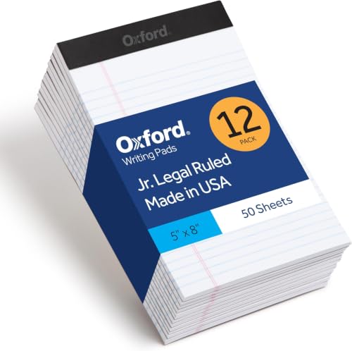 Image of Oxford 5 x 8 Legal Pads, Narrow Ruled, White Paper, 50 Sheets Per Writing Pad, Made in the USA (74019) (Pack of 144)