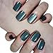 Press on Nails Square, Green Shimmery Fake Nail, Kit of 24 False Nails, 24 Adhesive Tabs and Tools