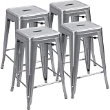 JUMMICO 24 Inches Metal Bar Stools Industrial Barstools Stackable High Backless Stools Vintage Indoor Outdoor Stackable Kitchen Stools Set of 4 (Silver)