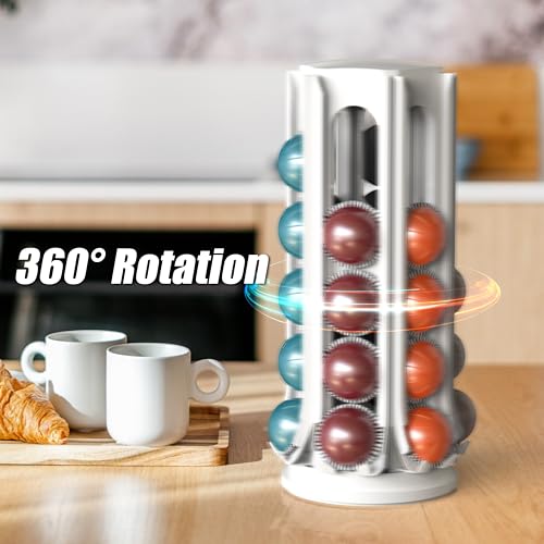 Image of Deco Brothers VertuoLine Pod Holder, 360 Turntable Rotating Pod Carousel | Holds up to 36 Nespresso Vertuo Capsules, Easy Access Design, White