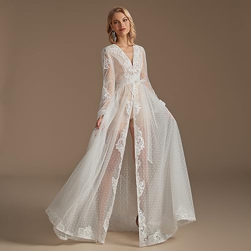 Tulle Bridal Jacket - Long Sleeves Wedding Coat with Sweep Train - Bolero Jacket Lace Wedding Robe4