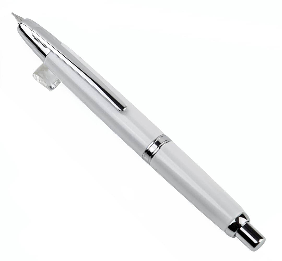 JINHAO 10 Press Fountain Pen, Retractable Metal Pen with Ink Converter (EF Nib 0.38mm, Pearl White)
