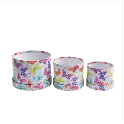 Image of Oasis Pack of 3 Premium Gift & Flower Hamper Boxes With Lid | Classic Bouquet Box for Flower Arrangements & Gift Hampers | Decorative Gift Packaging Box With Waterproof Liner - Multicolor Butterfly