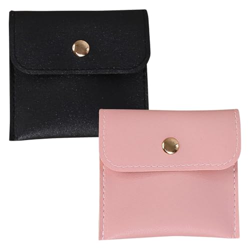 Durlo Lot de 2 pochettes à bijoux en cuir PU avec bouton-pression, sacs de rangement à rabat pour cosmétiques, colliers et bracelets